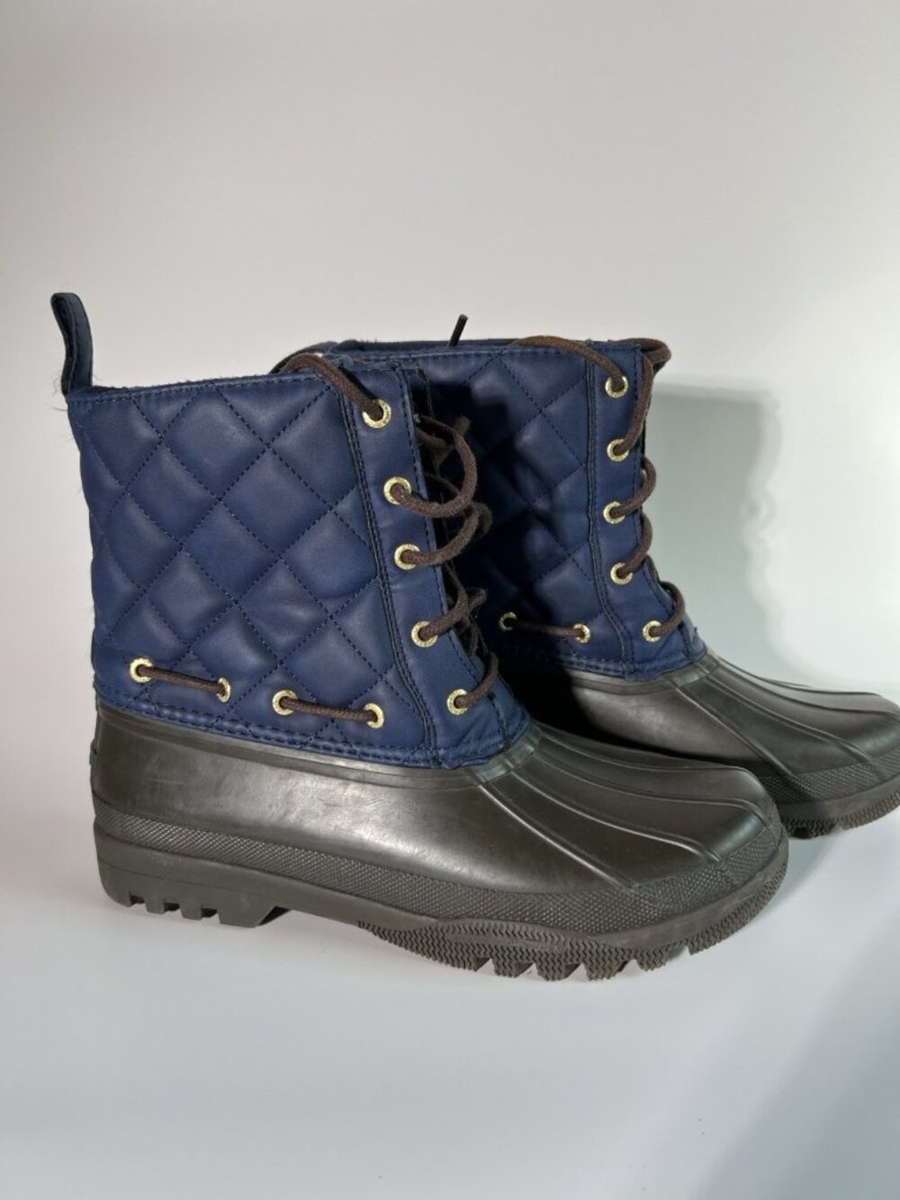 Sperry Duck Boots Womens 8 Blue Quilted Waterproof Lace Up Winter Rain - Picture 2 of 12